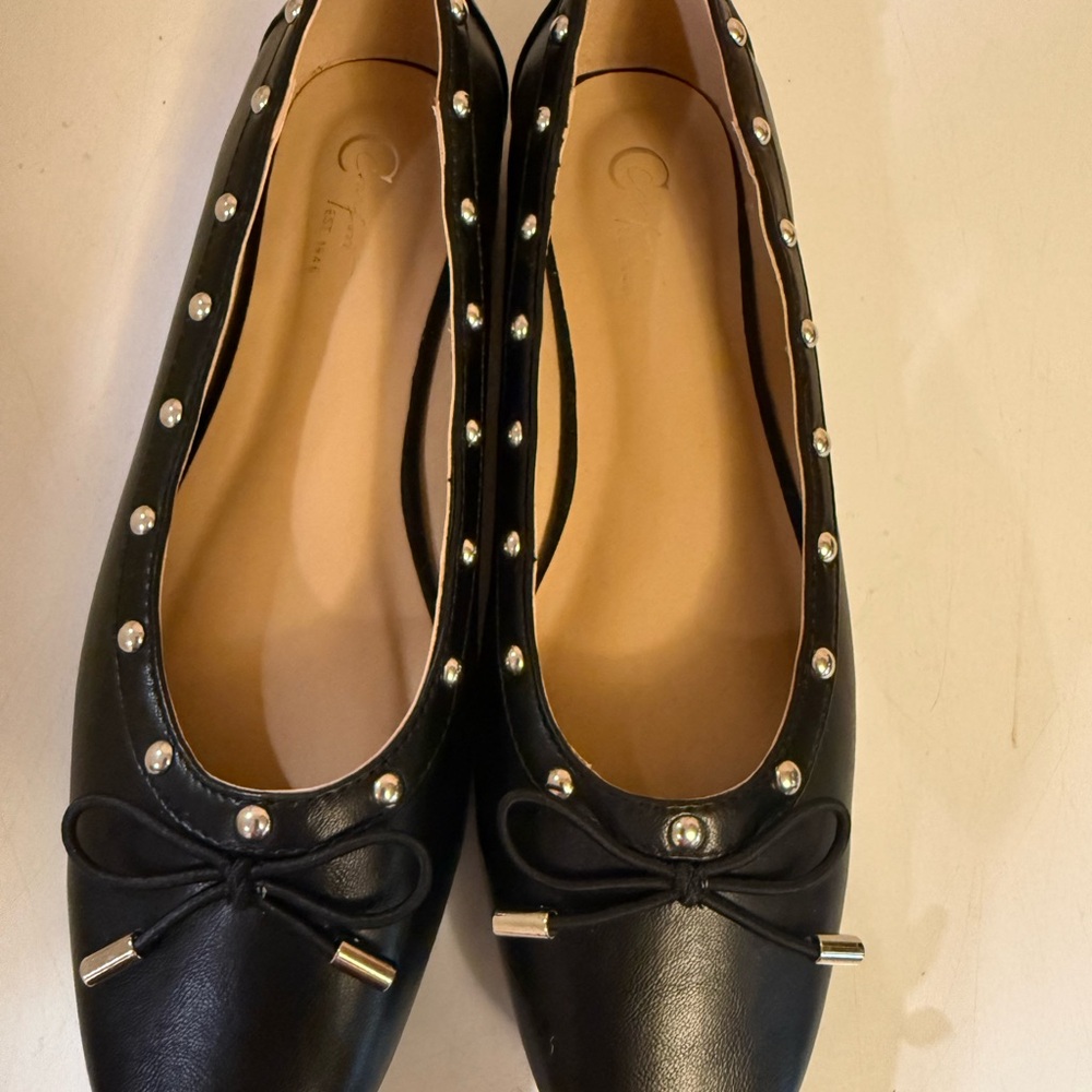 Black Studded Ballet Flats with Bow